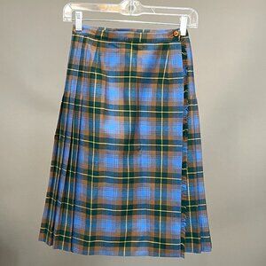 Vintage Plaid Pleated Skirt, Rare Blue Colour, 25 Waist